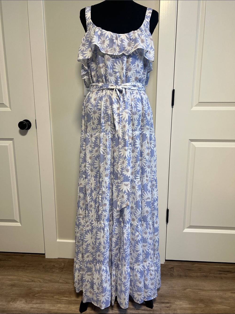 PAIGE Light Blue and White Floral Ruffle Maxi Dress